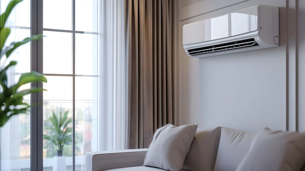 Wall-mounted ductless unit keeping a living room comfortable